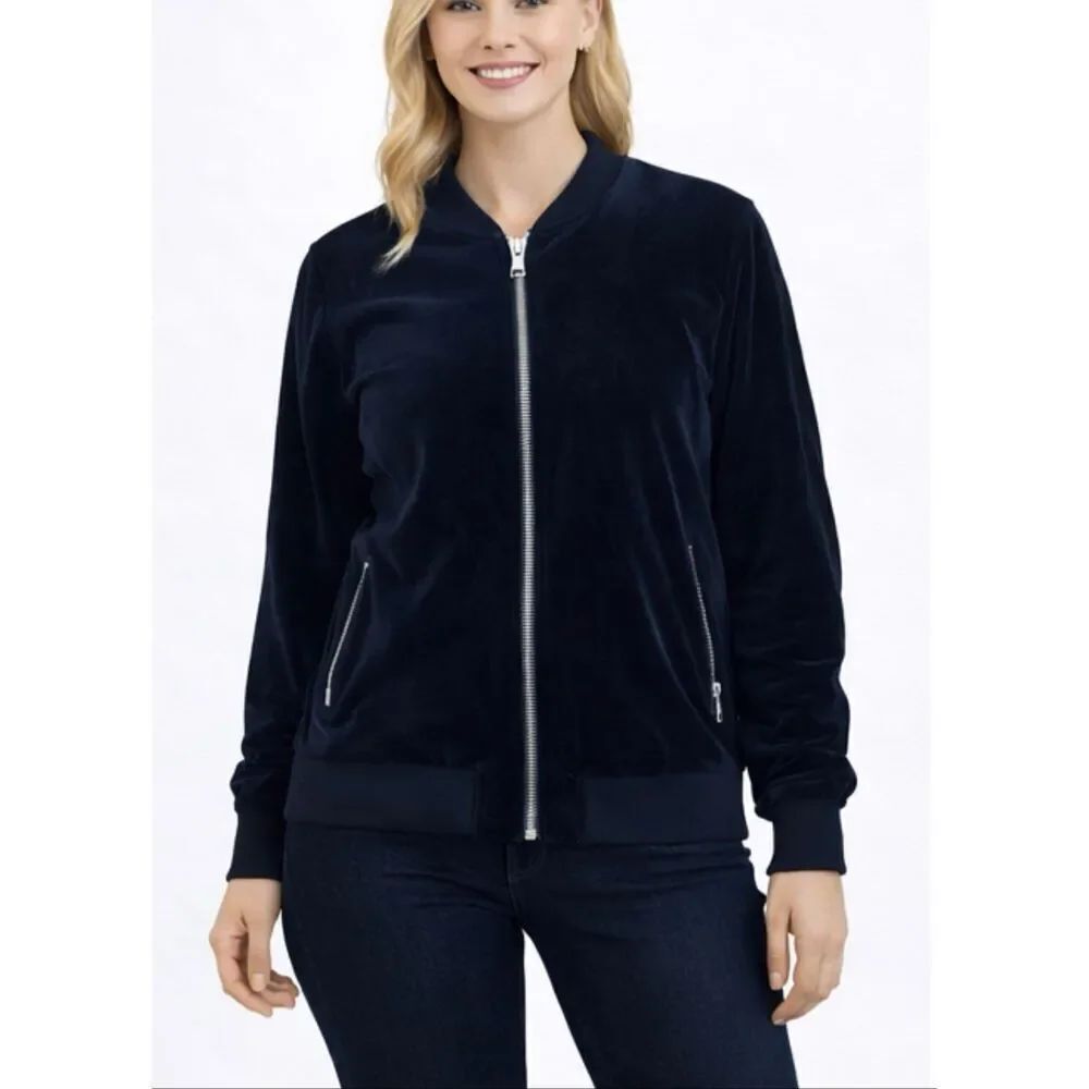Lauren Ralph Lauren NWOT black velour velvet bomber style full zip sweater XL